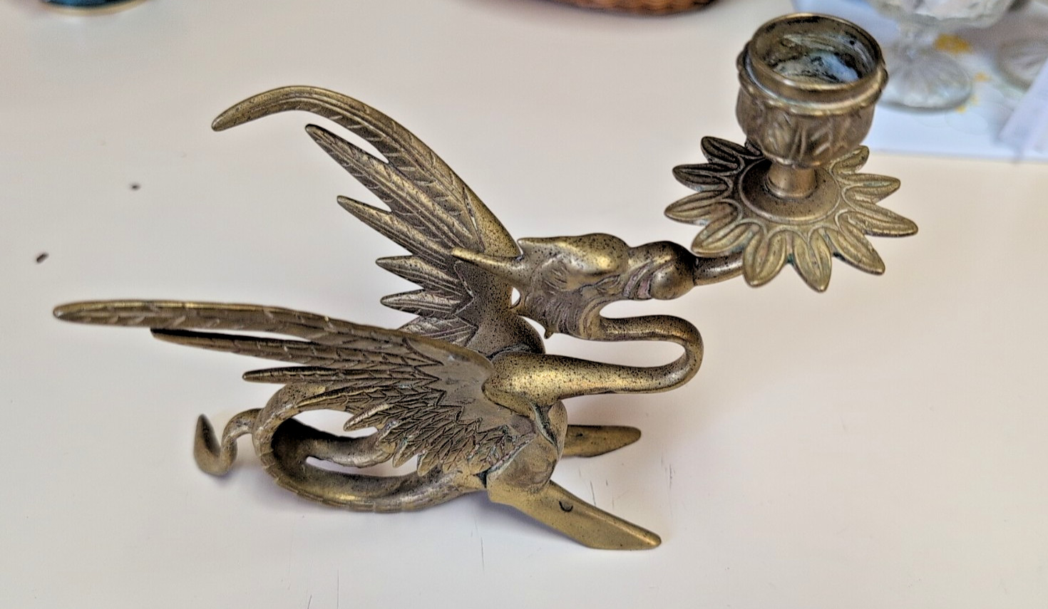 Vintage Gothic Brass Griffin Gryphon Dragon Candlestick Candle Holder B/O