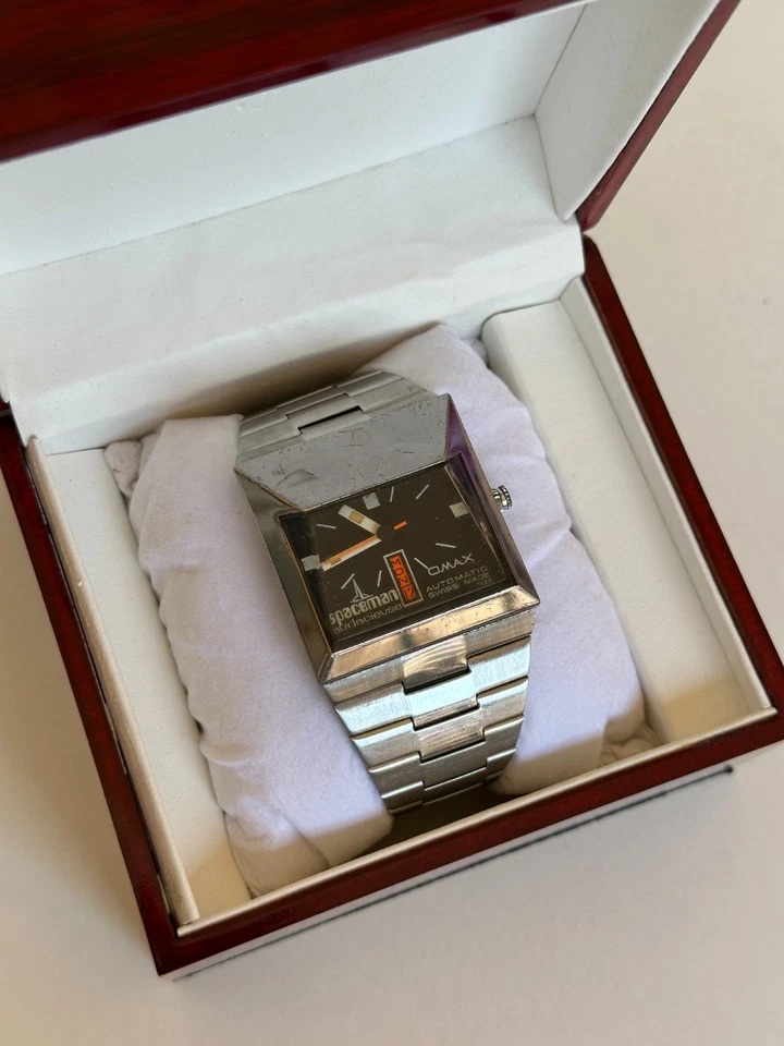 Reloj Omax Spaceman Audacieuse Automático Años 70 Negro 39mm Para Hombre Tan Raro Foto 3 de 4