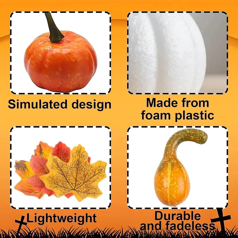 50 Pcs Fall Mini Pumpkin Decoration Set, Artificial Maple Leaves Multi Colors - Image 3 of 4