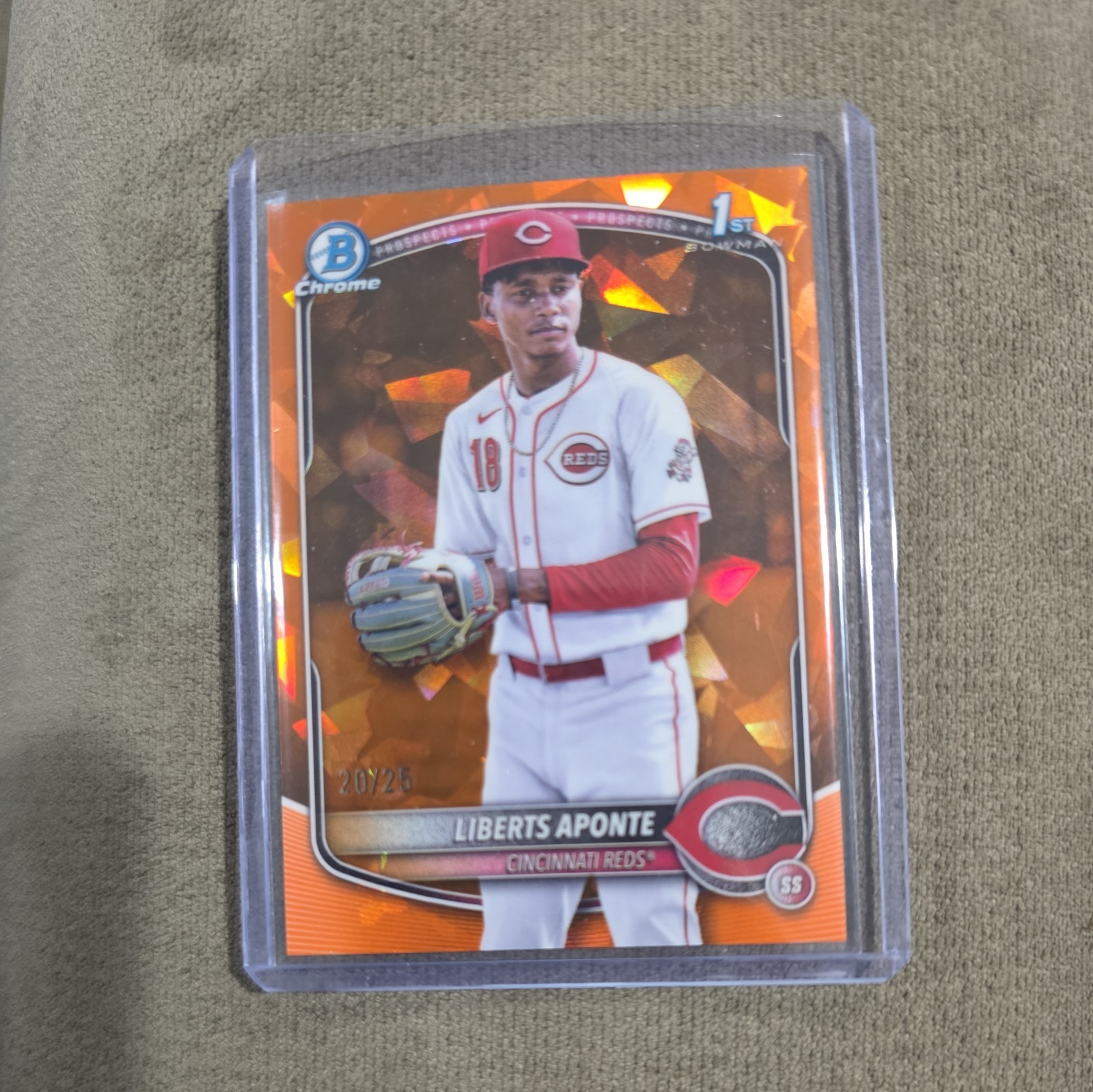 2025 Bowman Chrome Sapphire Liberts Aponte Orange Refractor #/25 1st Reds