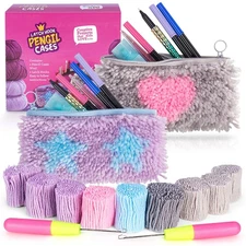 DIY 2 Rug Pencil Cases Latch Hook Kits for Kids Sewing Set for Girls Beginner