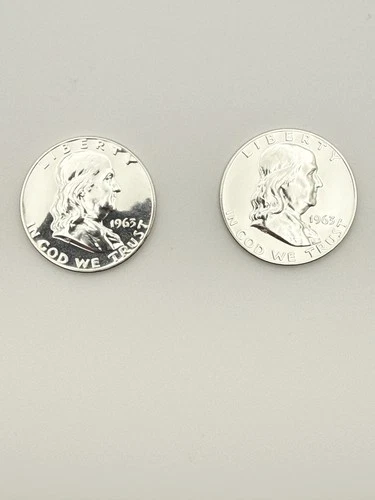 1963 Franklin Silver Proof Half Dollars – 2 Coin Lot – 90% Silver  #405