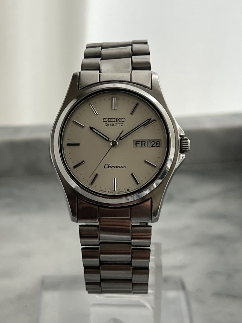 Seiko Chronos 8123-6310 Analog Quartz Men New Battery Daydate Qz