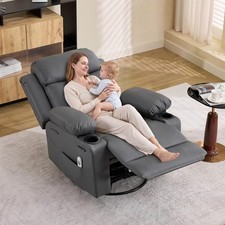 Manual 360  Swivel Rocker Recliner Chair with Heat  Massage for Adults