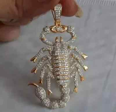 2Ct Real Moissanite Customize Scorpio Pendant 14K Yellow Gold Plated Silver