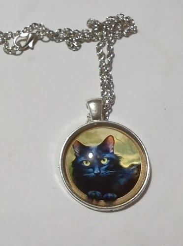 Black Persian Cat Round Pendant Necklace Unisex Stainless Steel NWT - Picture 6 of 7
