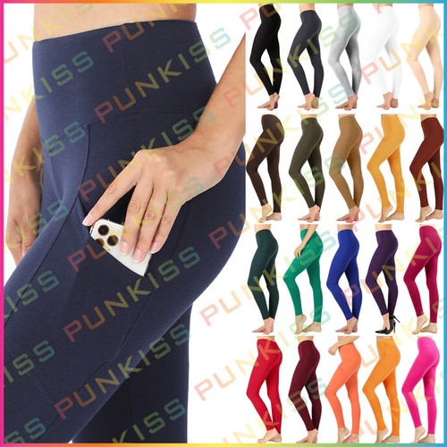 Womens Leggings POCKETS Full Length Thick Waistband Seamles Yoga Pant High  Waist | eBay