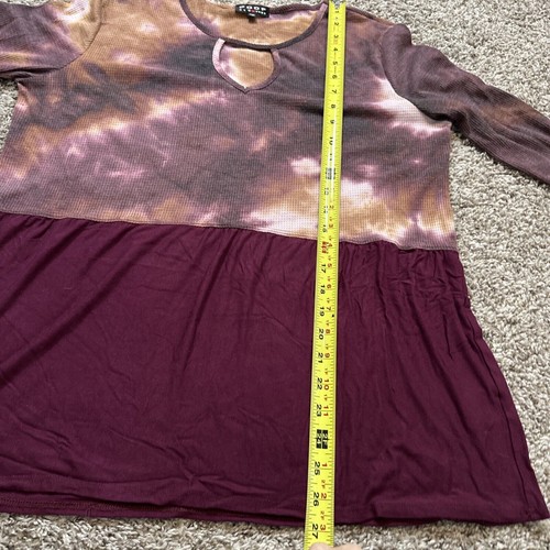 Poof Damen Übergröße 1X weinrot Batik Thermo Schlüsselloch Oberteil Langarm - Bild 6 von 9
