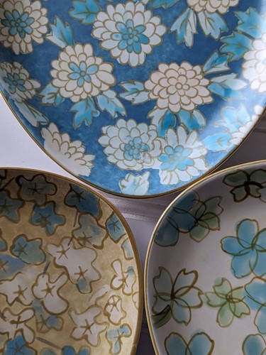 Set of 3 Pottery Barn Floral Oval Easter Egg Plates Box Dessert Salad Appetizer - Picture 5 of 9