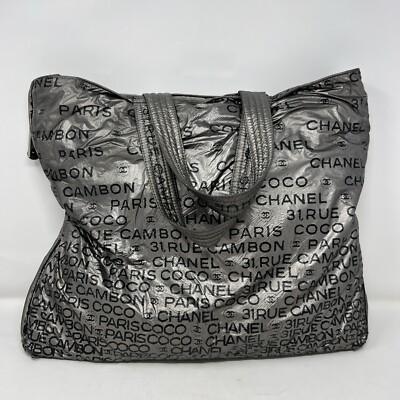 Chanel Silver Nylon 31 Rue Cambon Graphic Expandable Shopping Tote