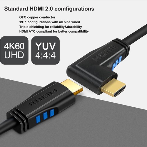 4K 60Hz HDMI 2.0 Cable Cord 5ft 90 Degree Left Angled ARC HDR HDCP 2.2 Connector - Picture 3 of 10