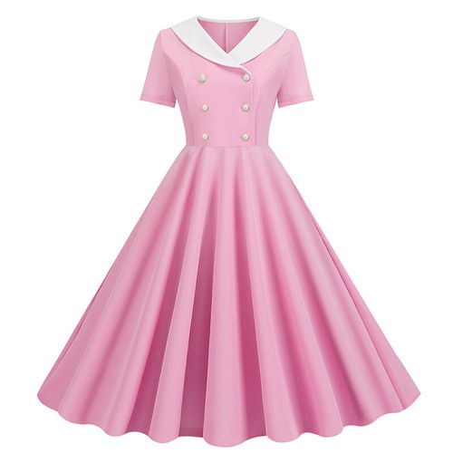 Damen 50er 60er Jahre Rockabilly Vintage Knopf Schaukel Kleid Cocktail Party Midi Kleid - Bild 20 von 35