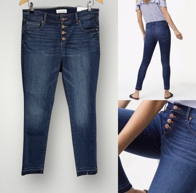 LOFT Modern Skinny Jeans Button Fly Womans Size 30 Petite Raw Cut Hem Dark Wash