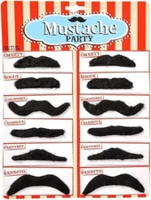3.5" 12pcs Fake Black Mustaches - Self-Adhesive Party Theater Costume Prop Fun!