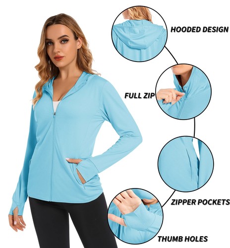 Camisas de protección solar con cremallera completa UPF50+ para mujer Camiseta de rendimiento de manga larga - Imagen 38 de 118