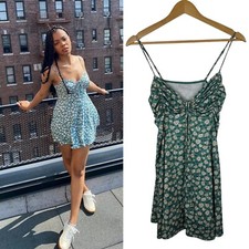 Urban Outfitters Dasha Floral Skater Dress Sz M Y2K 90's Ruched Tie Front Casual