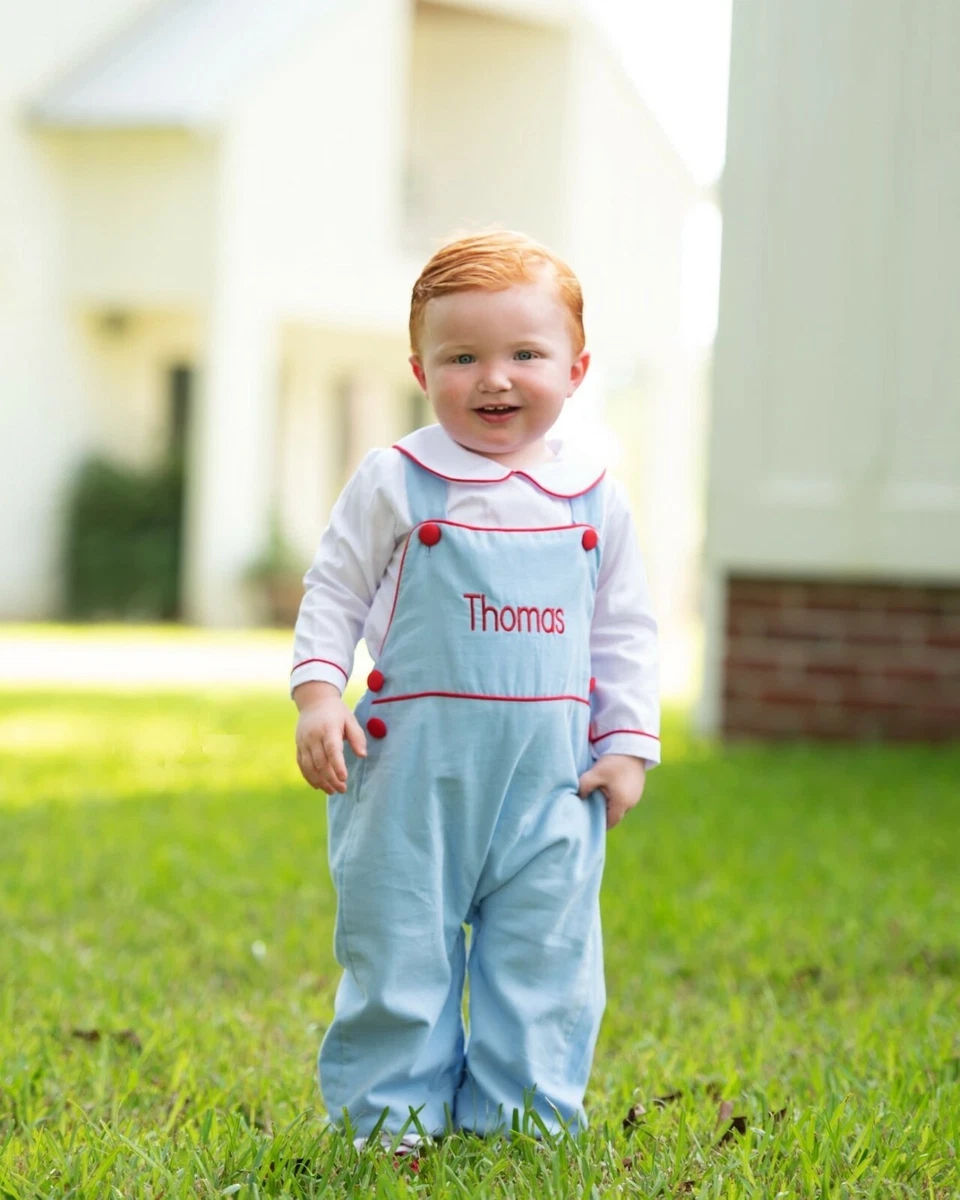 NEW Smockingbird Embroidered John Monogram Overalls Baby Boy 18 Months Christmas