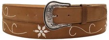 Silverton Kids Flower Dia All Leather Western Belt Tobacco 