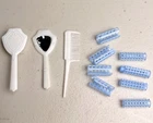 Vintage Barbie Vanity White Brush Comb Mirror Hair Rollers Doll Accessories Lot
