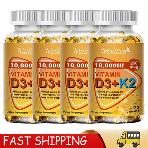 Vitamin K2 MK7 with D3 10,000 IU Supplement, BioPerine Capsules, Immune Health
