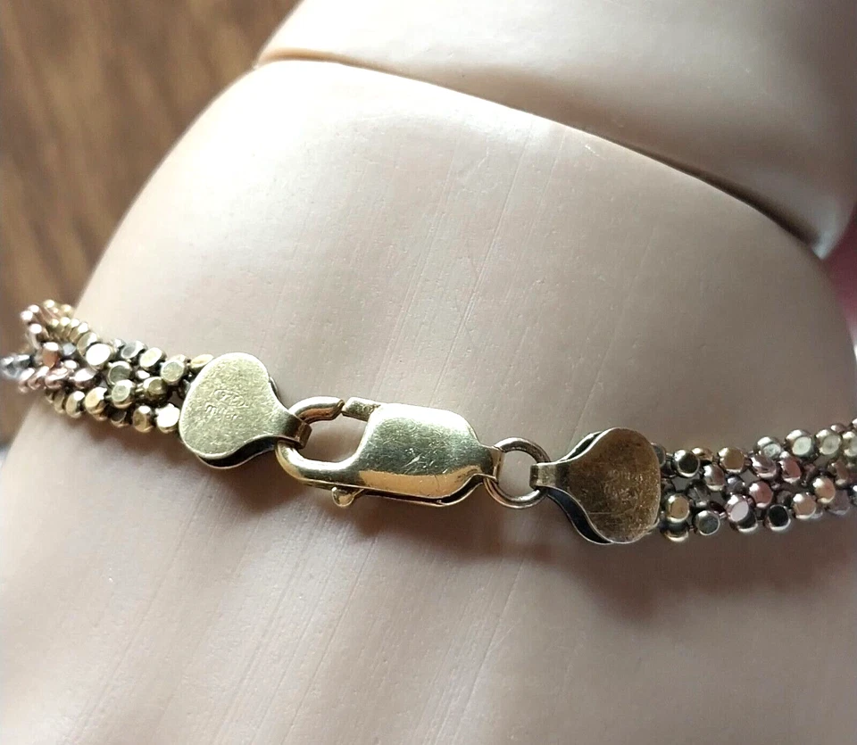 Vtg Milor Italian 925 Sterling Silver Gold Plated Flat Beaded Braided Bracelet - Image 3 of 4