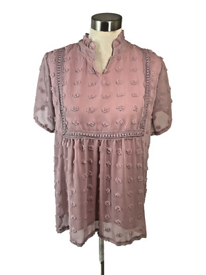 LIV Los Angelos Women  Size  M Short Sleeve Pink Baby Doll Sheer Overlay Top NWT