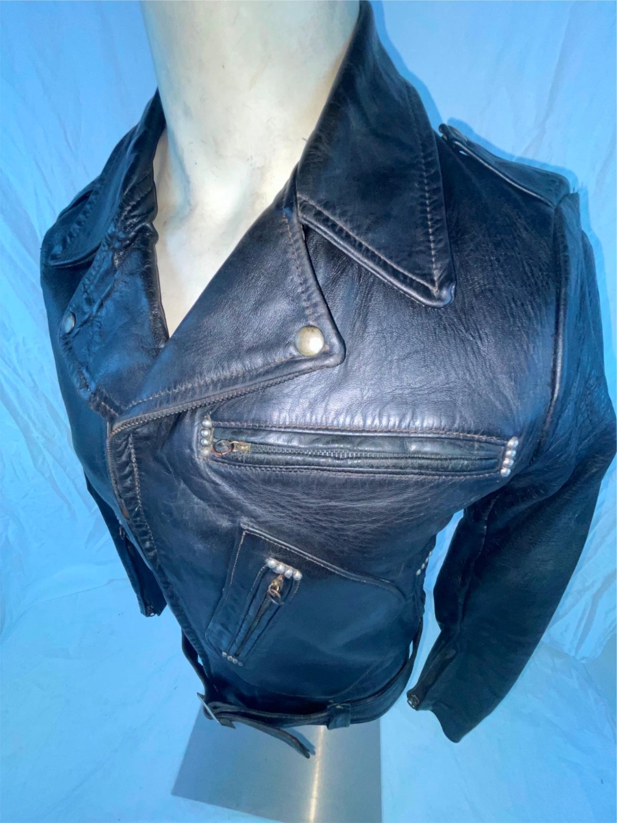 VTG 50S SM HARLEY DAVIDSON CYCLE CHAMP HORSEHIDE LEATHER MOTORCYCLE BIKER JACKET image 4