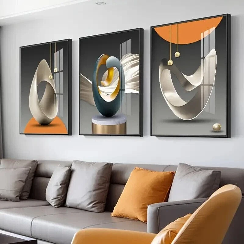 3pcs Modern Geometric Wall Art-Abstract Canvas Print Elegant Living Room Decor