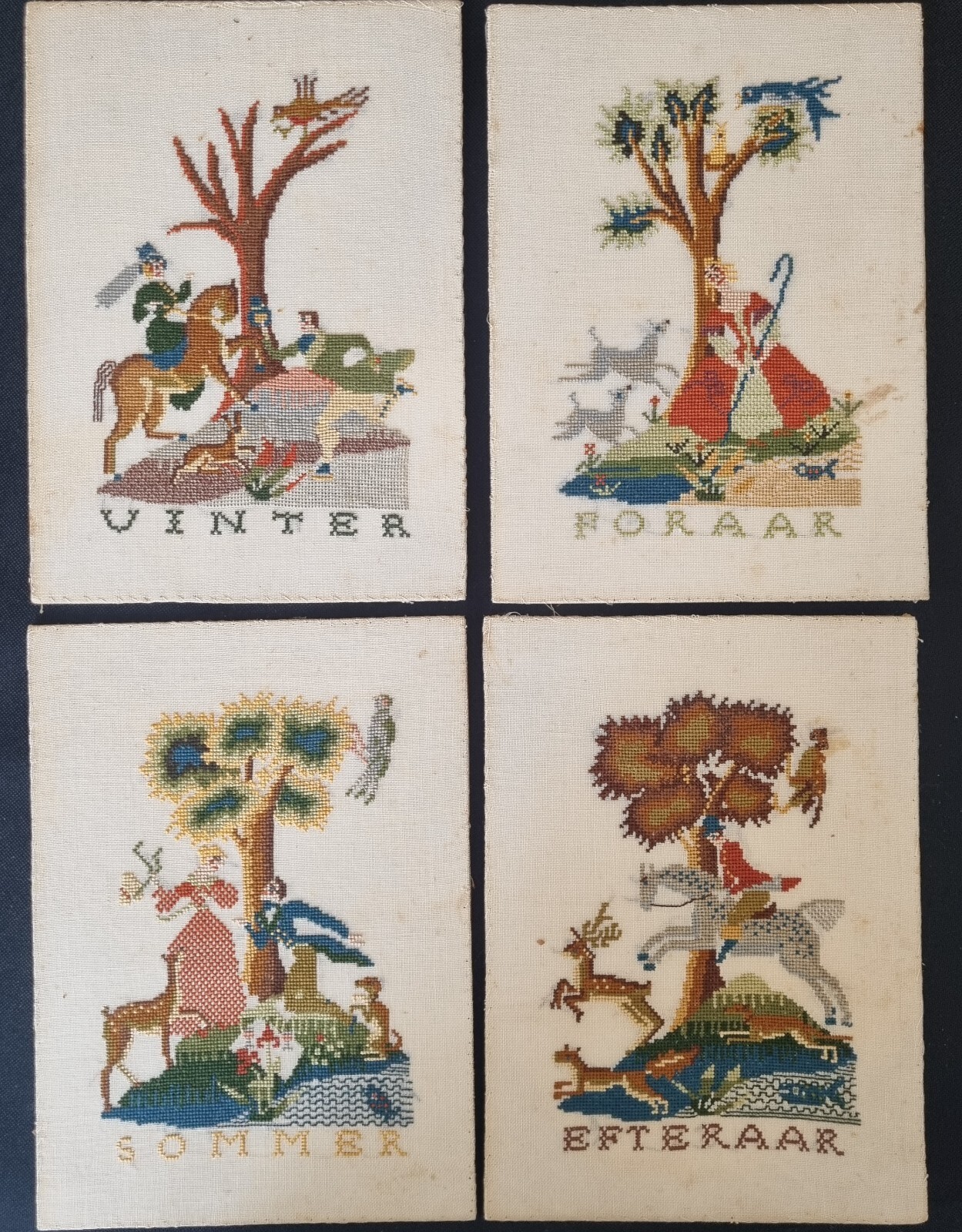 Vintage DANISH needlework Four Seasons midcentury. c. 1950 semi antique