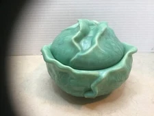 Vintage Huntley House Green Lettuce/Cabbage Shaped Dish Bowl w/Lid