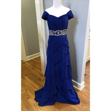 Royal Blue Formal Prom Party Long Gown Dress with Rhinestone Waist Size 4