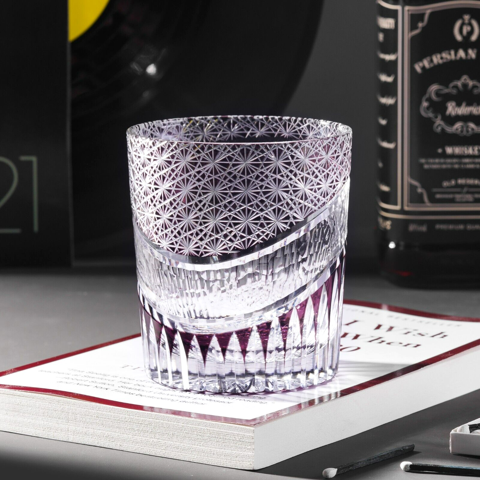 Hand Cut Edo Kiriko Amethyst Crystal Whisky Glass Vintage Bourbon Barware Gift-image