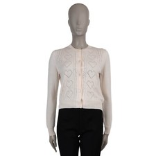 71611 auth MIU MIU pale pink wool 2018 HEART POINTELLE KNIT Cardigan Sweater S