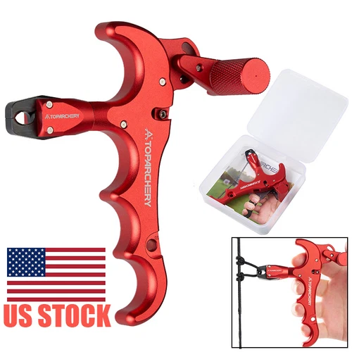 360° Rotate Archery Adjustable 4 Finger Compound Bow Release Aid Thumb Release