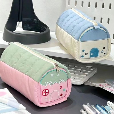 1PC Large Capacity Pen Bag Simple Stationery House Pencil Case Storage Bag