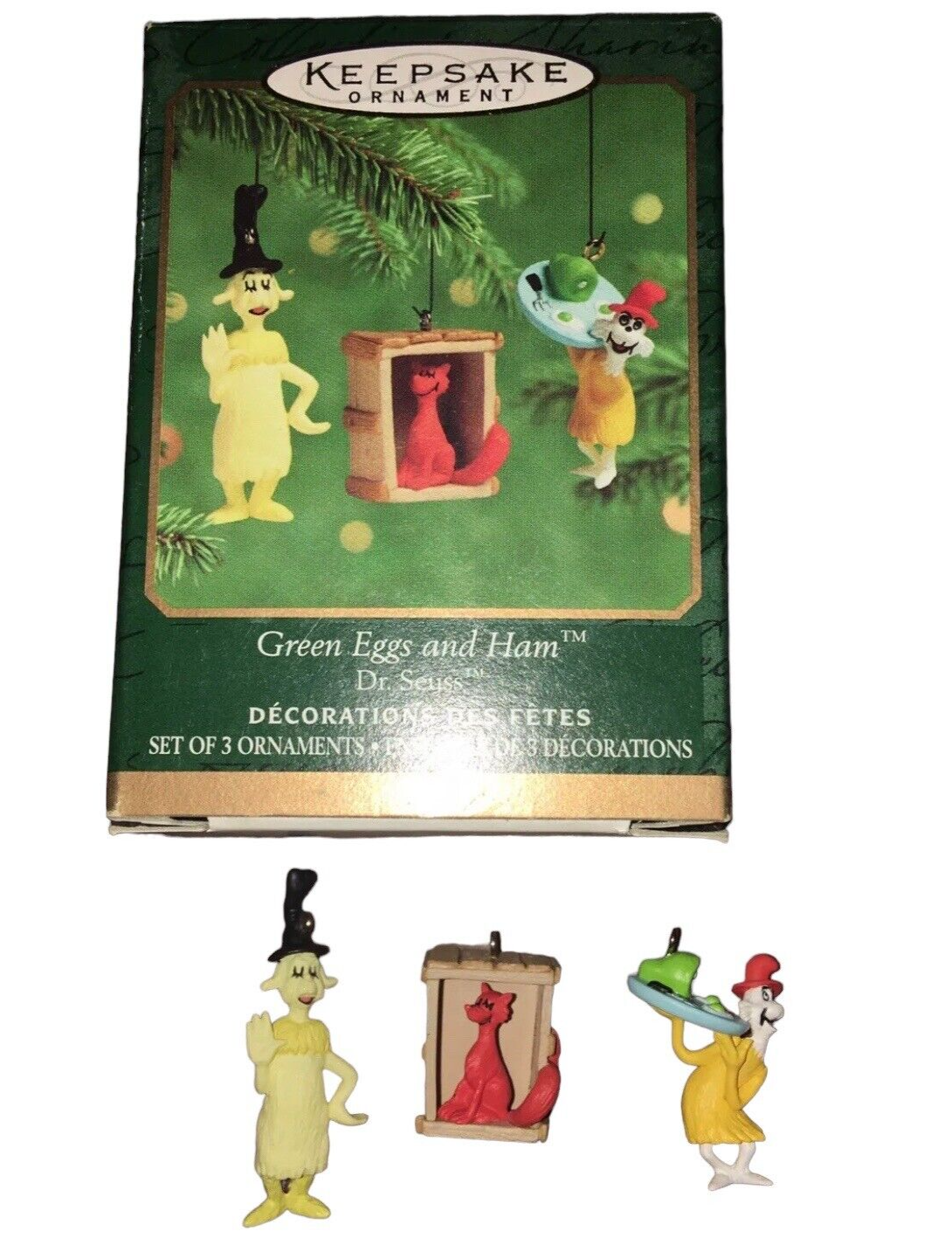 2000 Dr. Seuss Green Eggs & Ham Miniature Ornament Set of 3 QXM6034