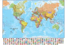 MAP OF THE WORLD FLAGS GIANT SIZE 120x80CM PRINT POSTER WALL EDUCATION TRAVEL