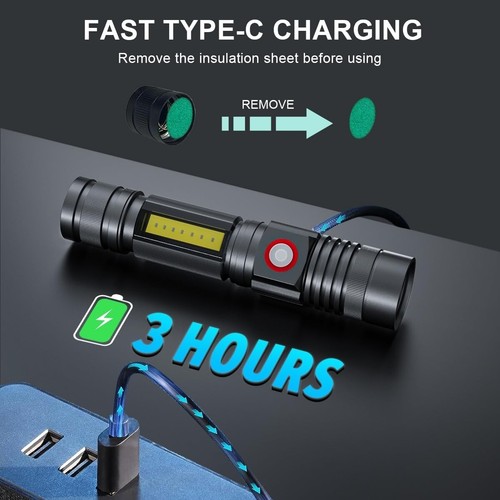 Linterna táctica recargable USB - 2000 lúmenes, diseño impermeable y magnético - Imagen 6 de 11