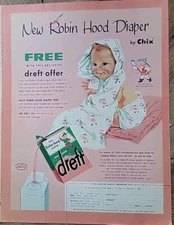 1956 Chix Robin Hood diaper Dreft laundry detergent baby blanket Vintage ad 
