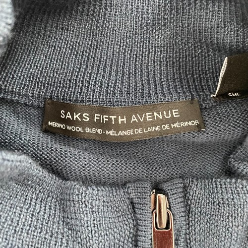 Saks Fifth Avenue Sweater Adult 2XL Blue Wool Blend 1/4 Zip Pullover Mens XXL - Picture 7 of 13