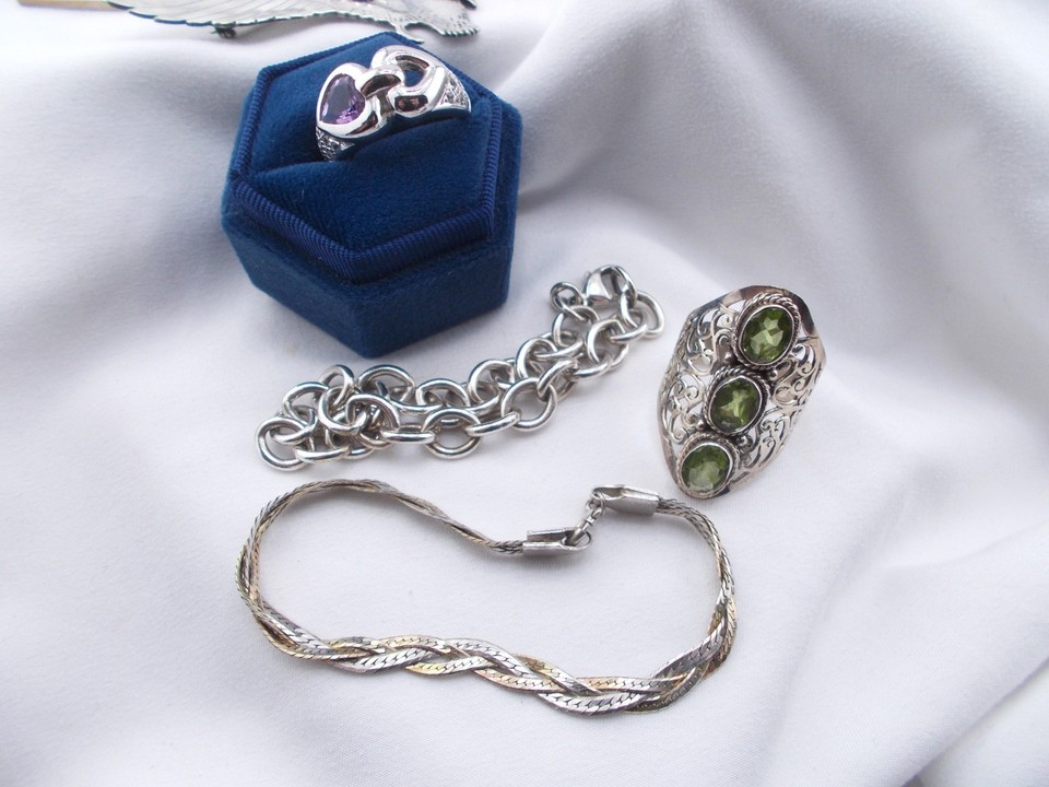 Sterling silver vintage mixed jewelry lot, 20 sterling silver pieces ...