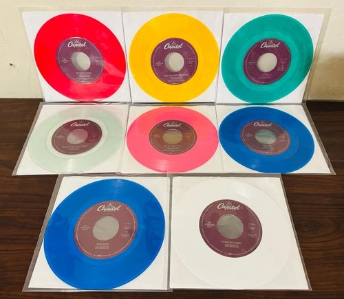 BEATLES #3 CEMA Colored Vinyl 45s Lot of 8 WITH STRIPS! ALL NM! BLANK HEY JUDE!