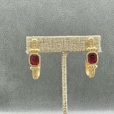 Swarovski Earrings Gold Tone Red Octagon Crys...