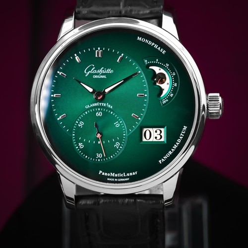 Glashutte Original PanoMaticLunar Green Dial Stainless Steel 2023 Complete Set