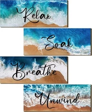 Maitys Summer Beach Signs Ocean Theme Coastal Bathroom Wall Decor Wood Sea... 