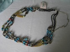 Chico's Bead Belt Boho Beads Charms Turquiose Triple Strands ML size NWT