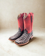 MEN'S BROWN CAIMAN RED LEATHER WESTERN RODEO EXOTIC COWBOY BOOT SQUARE TOE BOTA