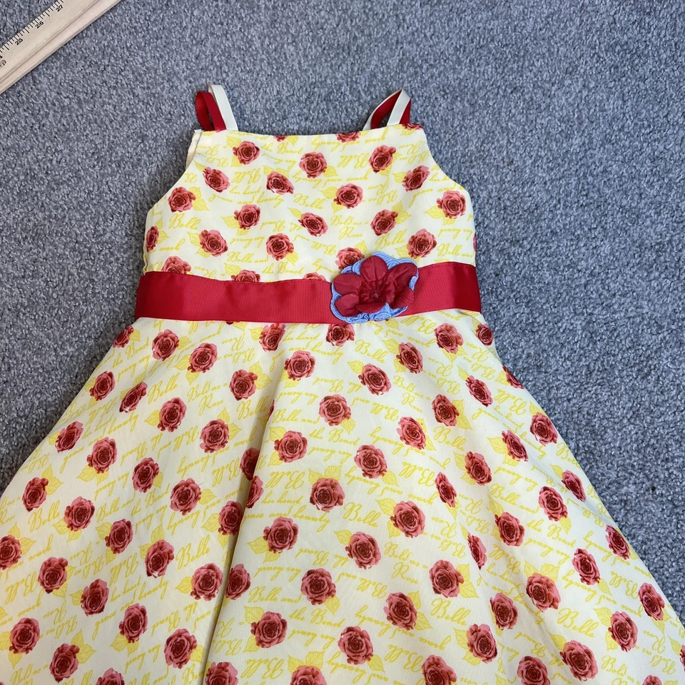 Vestido Disney Niñas 6 Bella Bella y Bestia Amarillo Rosa Estampado Faja Encaje Dobladillo Foto 4 de 4