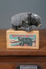 Vintage 1950s Occupied Japan Mechanical Wind-up Walking Black Bear toy key box