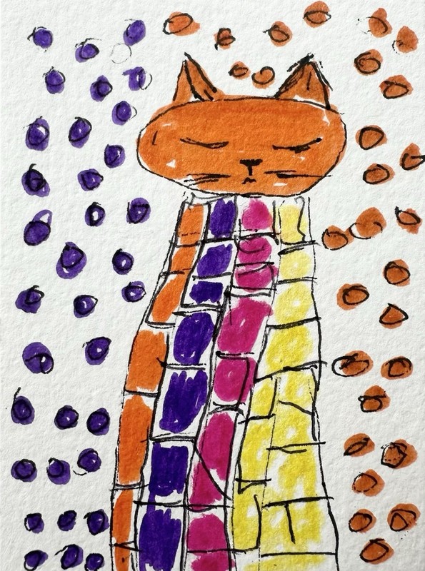 Original ACEO Painting Cat Miniature Art Card By Carole Collins M11